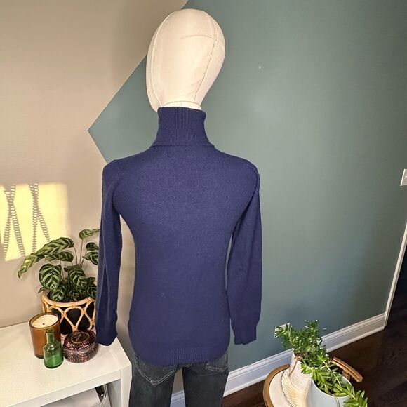 Vintage 100% Cashmere Turtleneck Sweater Navy Blue Scottish Spun Hong Kong Sz S - Picture 4 of 9